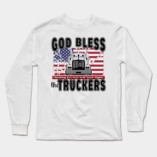 GOD BLESS THE TRUCKERS - FREEDOM CONVOY 2022 - BLACK LETTERS Long Sleeve T-Shirt